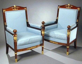Lot image - Pair of Empire Style Gilt-Bronze Mounted Bergeres