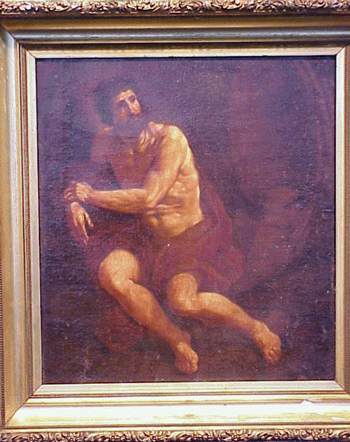 Lot image - Circle of Jusepe de Ribera DIOGENES Oil on canvas laid to masonite 24 1/4 x 22 1/2 inches (61.6 x 57.2 cm.)...