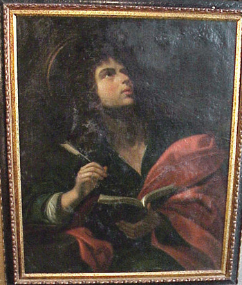 Lot image - Italian School 17th Century ST. JOHN THE EVANGELIST Oil on canvas 37 1/4 x 30 1/4 inches  Provenance: Estate o...