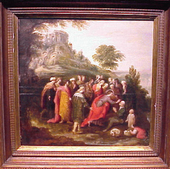 Lot image - Circle of Frans Francken II CHRIST HEALING THE BLIND MAN Oil on panel 21 1/2 x 21 3/4 inches (54.7 x 55.3 cm.)...
