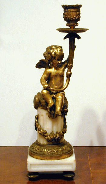 Lot image - Pair of Louis XVI Style Gilt-Bronze and White Marble Figural Candelabra