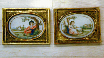 Lot image - Pair of French Painted Silk Pictures