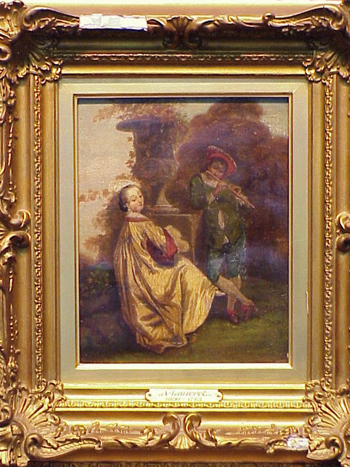 Lot image - Manner of Nicolas Lancret MUSIC LESSON Oil on paper laid to canvas 10 1/4 x 8 inches (25.6 x 20.3 cm.)...