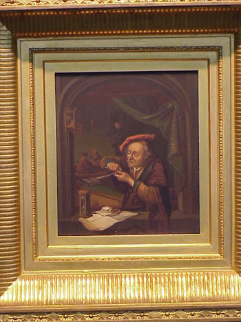 Lot image - After Gerrit Dou MAN SHARPENING QUILL IN WINDOW FRAME Mixed media on copper 9 x 8 inches (22.9 x 20.3 cm.)...