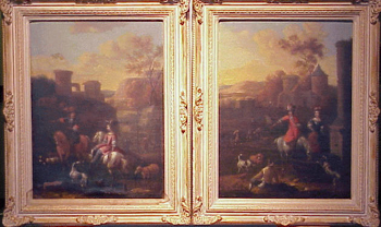 Lot image - Circle of August Querfurt DEPARTURE FOR THE HUNT: TWO One bears signature A. Querfurt Oils on canvas Each 22 3...