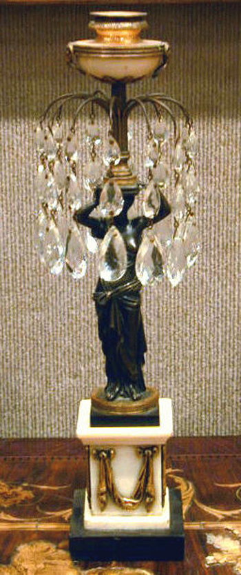 Lot image - Pair of Regency Style Gilt and Patinated-Bronze and Marble Girandole Candlesticks