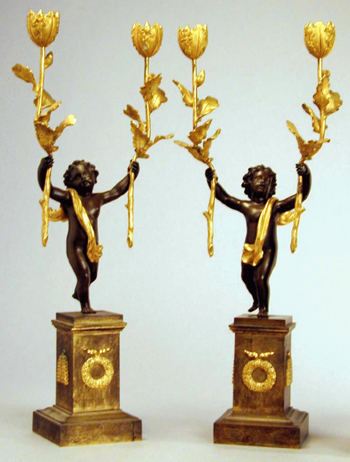 Lot image - Pair of Empire Gilt and Patinated-Bronze Figural Candelabra