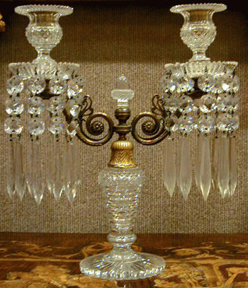 Lot image - Pair of Regency Gilt-Bronze and Cut Glass Two-Light Candelabra