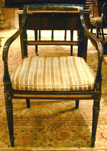 Lot image - Pair of Regency Painted and Decorated Open Armchairs