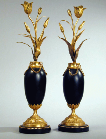 Lot image - Pair of Louis XVI Style Gilt and Patinated-Bronze Candlesticks