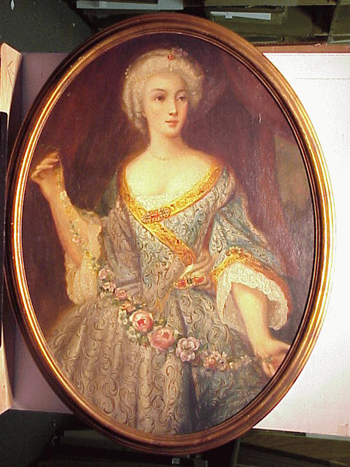 Lot image - Manner of Jean Marc Nattier PORTRAIT OF A WOMAN, PURPORTEDLY THE PRINCESS OF ROHAN Oil on canvas Oval 39 1/4 x 29 inch...