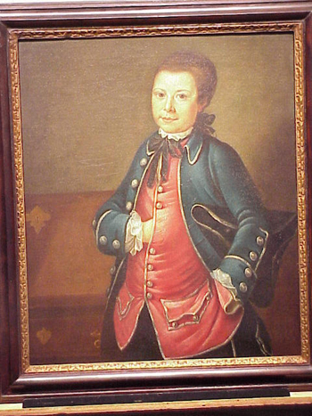 Lot image - Continental School 18th Century PORTRAIT OF A YOUNG MAN IN FRONT OF A DESK Oil on canvas 28 3/4 x 24 1/4 inches (73....