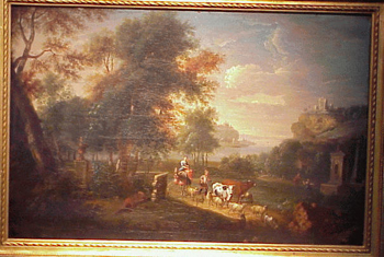 Lot image - Circle of Jan Hackaert DROVERS WITH LIVESTOCK IN A LANDSCAPE Oil on canvas 32 1/4 x 48 3/4 inches (82 x 123.8 cm.)...