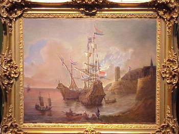 Lot image - Dutch School 18th Century SHIPS IN A HARBOR Oil on canvas 24 x 32 inches (61 x 81.3 cm.)...