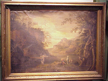 Lot image - Circle of Gaspard Dughet ORPHEUS IN LANDSCAPE Oil on canvas 39 1/4 x 28 inches ( 99.7 x 71.2 cm.)...