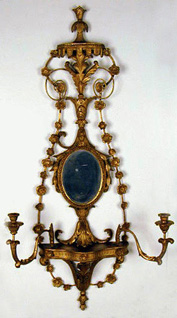Lot image - Pair of George III Style Gilt-Wood Mirror-Inset Girandole Two-Light Sconces