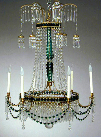 Lot image - Neoclassical Style Gilt-Bronze and Cut Glass Six-Light Chandelier