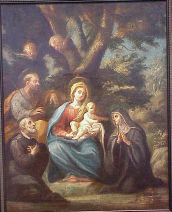 Lot image - Italian School 17th Century HOLY FAMILY WITH SAINTS Oil on canvas 24 x 19 inches (61 x 48.2 cm.)...
