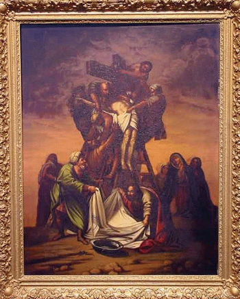 Lot image - Continental School 19th Century DEPOSITION Oil on copper 25 x 19 inches (63.5 x 48.3 cm.)...