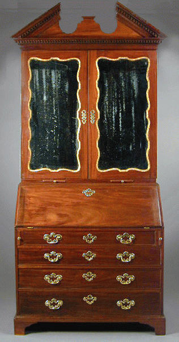 Lot image - George II Parcel Gilt Mahogany Secretary Bookcase
