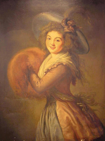Lot image - After Maria Louise Elizabeth Vigee-Lebrun PORTRAIT OF A WOMAN WITH A FEATHERED HAT Oil on canvas 41 x 31 inches (104.1...