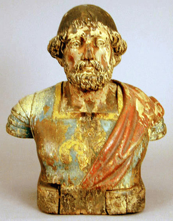 Lot image - Continental Carved and Polychrome Bust of a Bearded Man