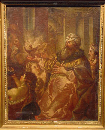 Lot image - Circle of Francesco Solimena SACRIFICE IN THE TEMPLE Oil on canvas 20 x 16 inches (50.8 x 40.7 cm.)...