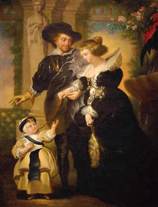Lot image - After Peter Paul Rubens SELF PORTRAIT WITH HELEN FOURMENT AND FIRST BORN CHILD IN A GARDEN Oil on canvas 36 x 29 inche...