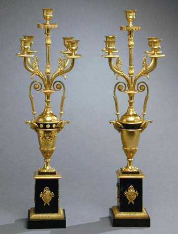 Lot image - Pair of Russian Neoclassical Style Gilt and Patinated-Bronze Four-Light Candelabra