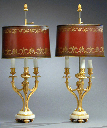 Lot image - Pair of Louis XVI Style Gilt-Bronze and Marble Candelabra
