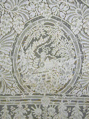 Lot image - Westward Ho Lace Tablecloth Early 20th century