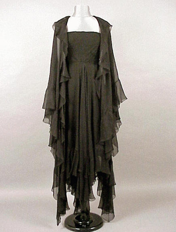 Lot image - Halston Black Chiffon Evening Dress 1970s