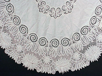 Lot image - Tape Lace and Linen Round Tablecloth
