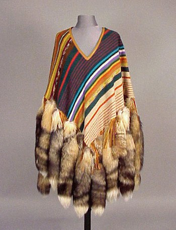Lot image - Serape Striped Wool and Fur Poncho Attributed to Vicki Tiel, 1970s