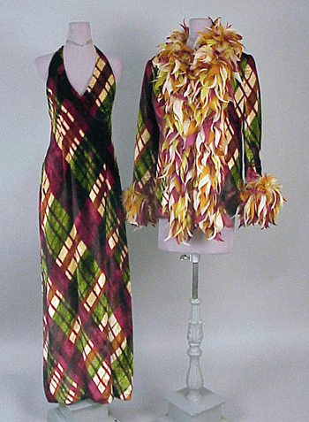 Lot image - Bill Blass Plaid Velvet Evening Ensemble