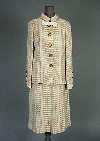 Lot image - Chanel Beige Windowpane Check Wool Suit