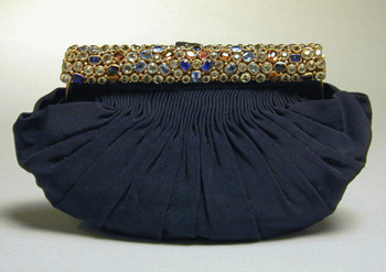 Lot image - Small Elegant Black Evening Clutch with Multicolored Rhinestone Gilt  Frame