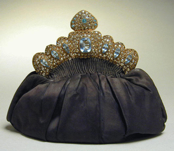 Lot image - Black Evening Clutch with Faux Sapphire and Rhinestone Gilt Frame