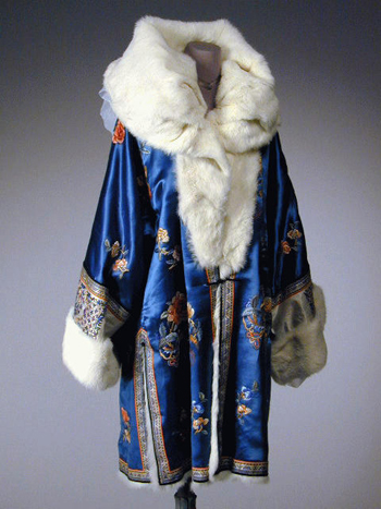 Lot image - Cerulean Blue Fur Lined Embroidered Evening Coat
