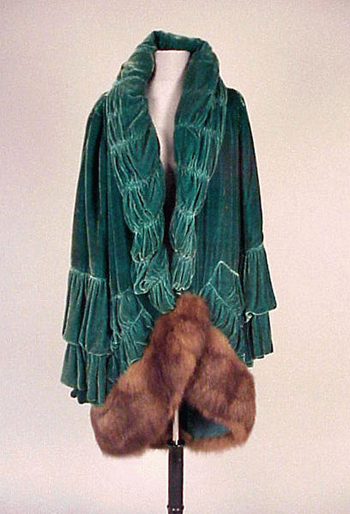 Lot image - Teal Silk Velvet Evening Coat