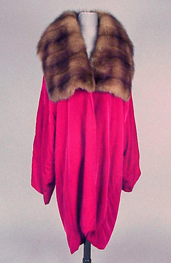 Lot image - Cherry Red Velvet and Sable Evening Coat