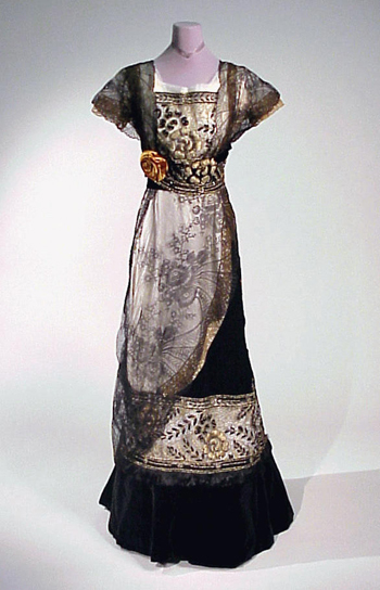 Lot image - Black Velvet and Lace Evening Gown