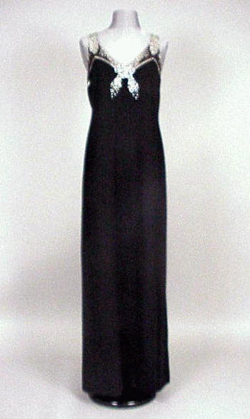 Lot image - Pauline Trigere Rhinestone Bow Evening Dress