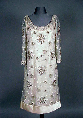 Lot image - Beaded Ivory Chiffon and Satin Evening Dress