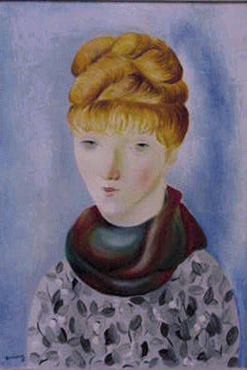 Lot image - Moise Kisling French, 1891-1953 LA FEMM AUX CHEVEUX ROUGES Signed Kisling (ll) Oil on canvas