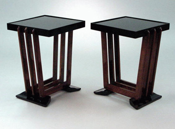 Lot image - Pair of Art Deco Mahogany and Ebonized Wood Side Tables
