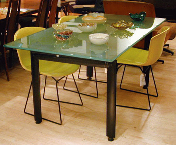 Lot image - Painted Metal and Glass Top Dining Table