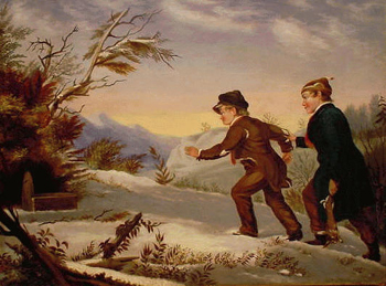 Lot image - After William Sidney Mount CATCHING RABBITS, after The Trap Sprung (The Dead Fall) Oil on canvas 18 x 24 inches ..