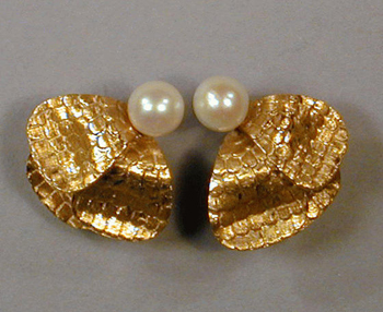 Lot image - Pair of Gold and Cultured Pearl Earrings