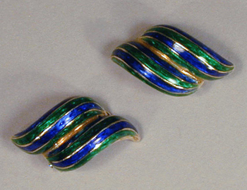 Lot image - Pair of Gold and Enamel Earrings